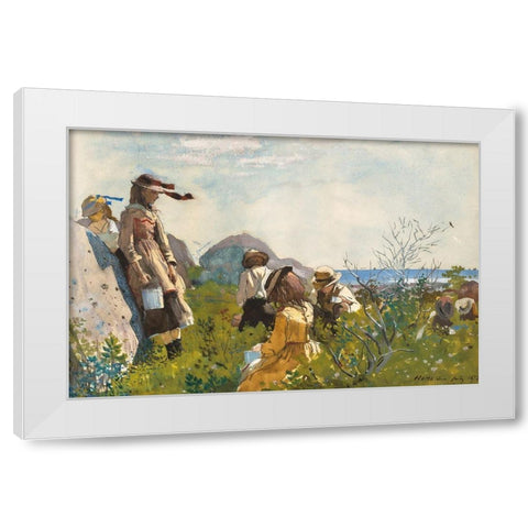 Berry Pickers White Modern Wood Framed Art Print by Homer, Winslow
