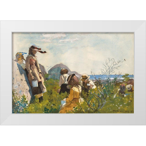 Berry Pickers White Modern Wood Framed Art Print by Homer, Winslow