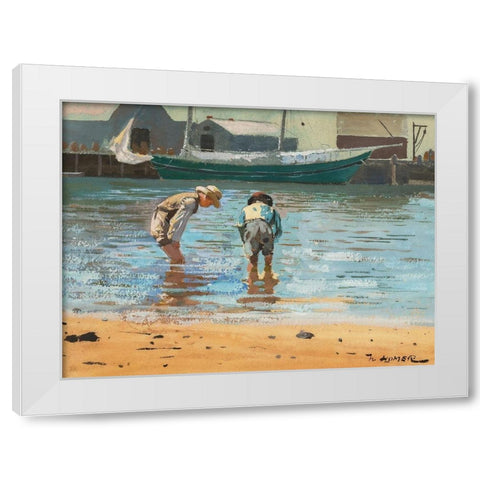 Boys Wading White Modern Wood Framed Art Print by Homer, Winslow