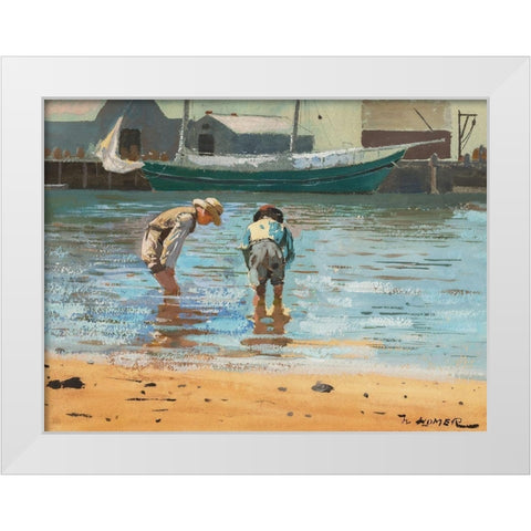 Boys Wading White Modern Wood Framed Art Print by Homer, Winslow