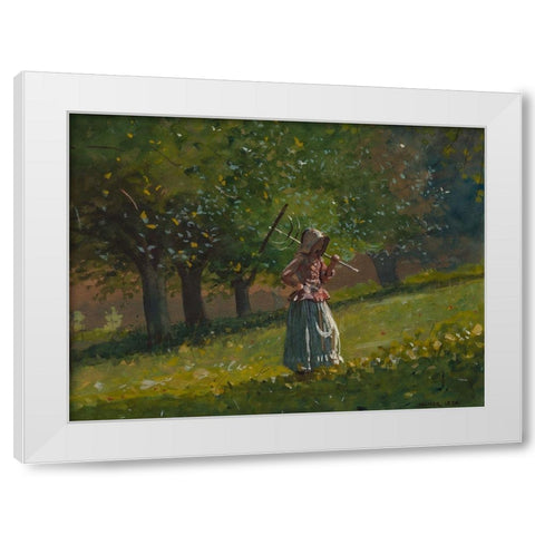 Girl with Hay Rake White Modern Wood Framed Art Print by Homer, Winslow