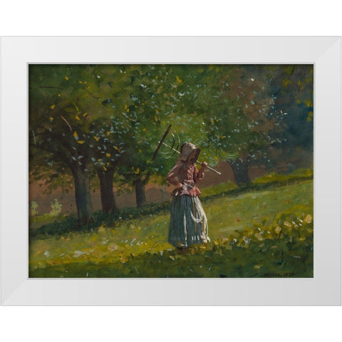 Girl with Hay Rake White Modern Wood Framed Art Print by Homer, Winslow