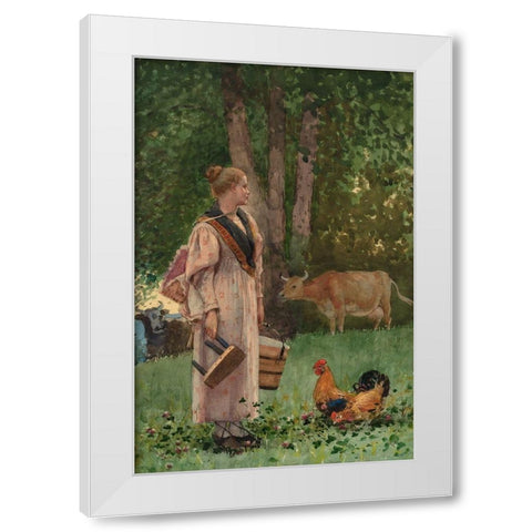 The Milk Maid White Modern Wood Framed Art Print by Homer, Winslow