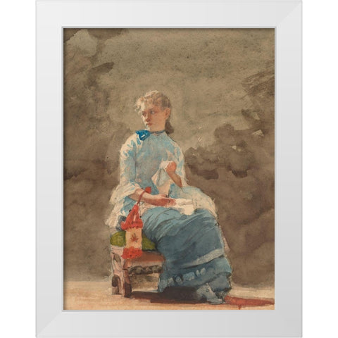 Young Woman Sewing White Modern Wood Framed Art Print by Homer, Winslow