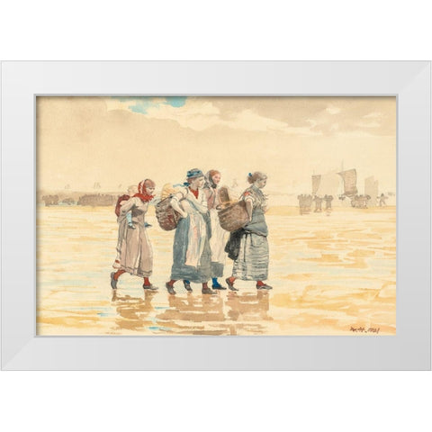 Four Fishwives on the Beach White Modern Wood Framed Art Print by Homer, Winslow