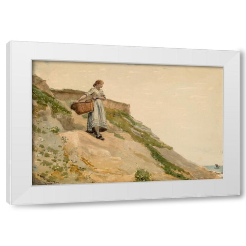 Girl Carrying a Basket White Modern Wood Framed Art Print by Homer, Winslow