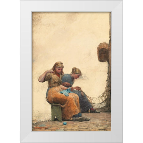 Mending the Nets White Modern Wood Framed Art Print by Homer, Winslow