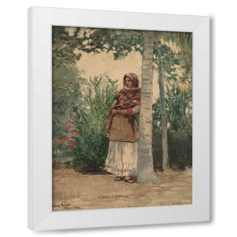 Under a Palm Tree White Modern Wood Framed Art Print by Homer, Winslow