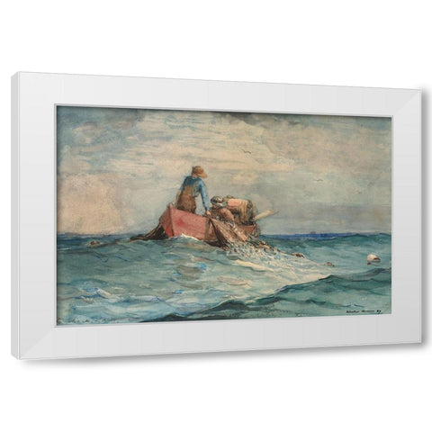 Hauling in the Nets White Modern Wood Framed Art Print by Homer, Winslow