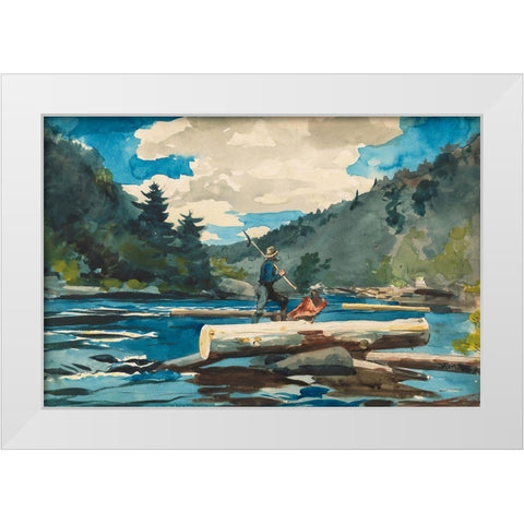 Hudson River, Logging White Modern Wood Framed Art Print by Homer, Winslow