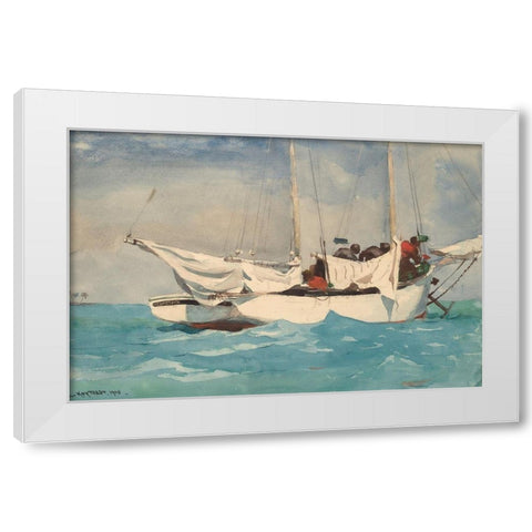 Key West, Hauling Anchor White Modern Wood Framed Art Print by Homer, Winslow