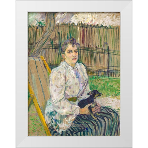 Lady with a Dog White Modern Wood Framed Art Print by Toulouse-Lautrec, Henri de
