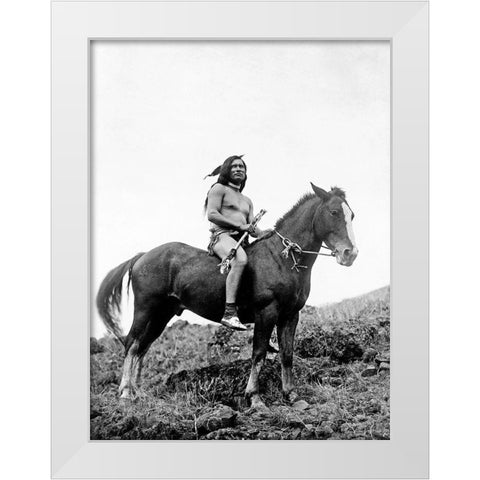 The old-time warrior Nez Perce White Modern Wood Framed Art Print by Curtis, Edward