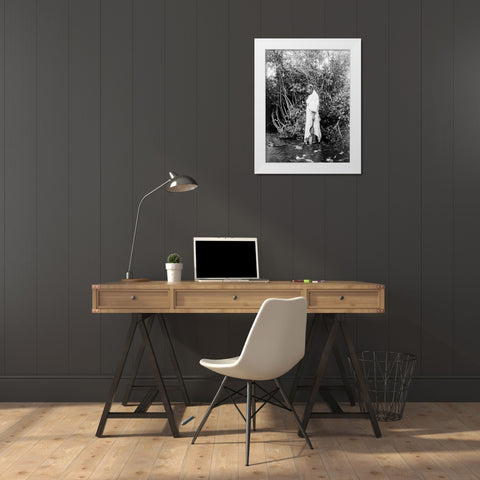 At the waters edge, Arikara White Modern Wood Framed Art Print by Curtis, Edward