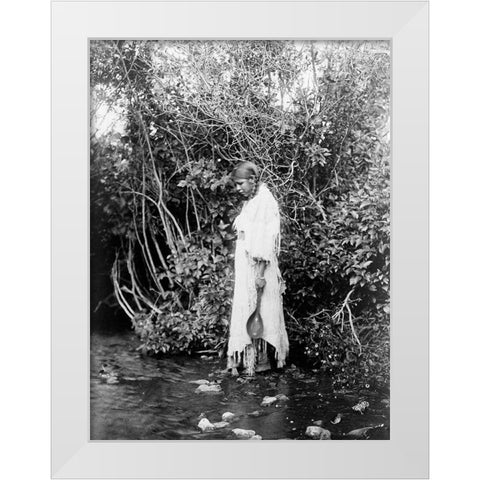 At the waters edge, Arikara White Modern Wood Framed Art Print by Curtis, Edward
