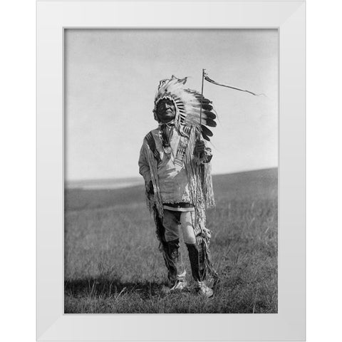 Arikara chief White Modern Wood Framed Art Print by Curtis, Edward