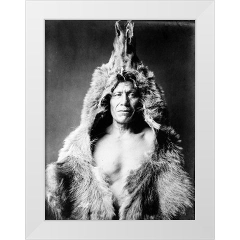 Bears Belly, Arikara Indian, wearing bearskin White Modern Wood Framed Art Print by Curtis, Edward