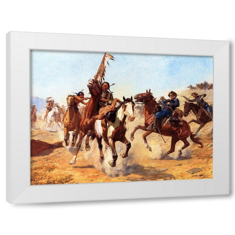The Silenced War Whoop White Modern Wood Framed Art Print by Schreyvogel, Charles