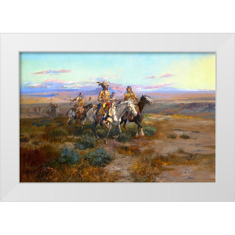 Seeking the Trail (detail) White Modern Wood Framed Art Print by Russell, Charles Marion