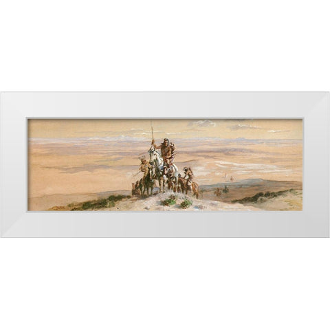 Indian War Party White Modern Wood Framed Art Print by Russell, Charles Marion