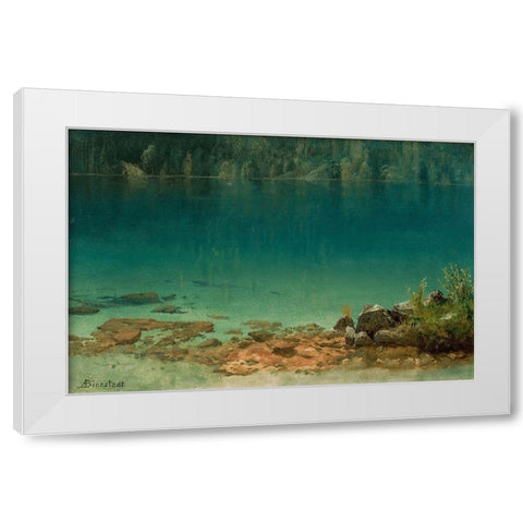 Lake Scene White Modern Wood Framed Art Print by Bierstadt, Albert