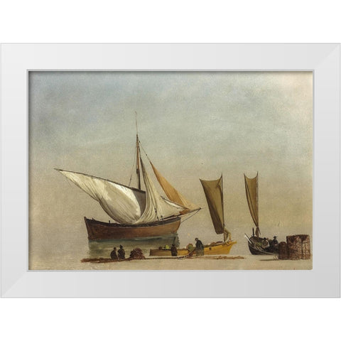 Fishing Boats White Modern Wood Framed Art Print by Bierstadt, Albert