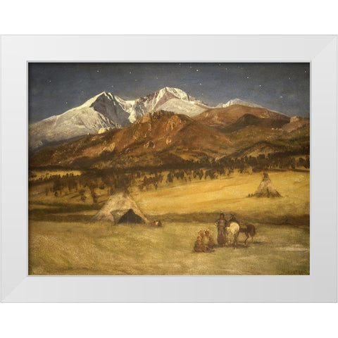 Indian Encampment - Evening White Modern Wood Framed Art Print by Bierstadt, Albert