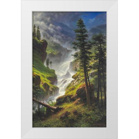 Rocky Mountain Waterfall White Modern Wood Framed Art Print by Bierstadt, Albert