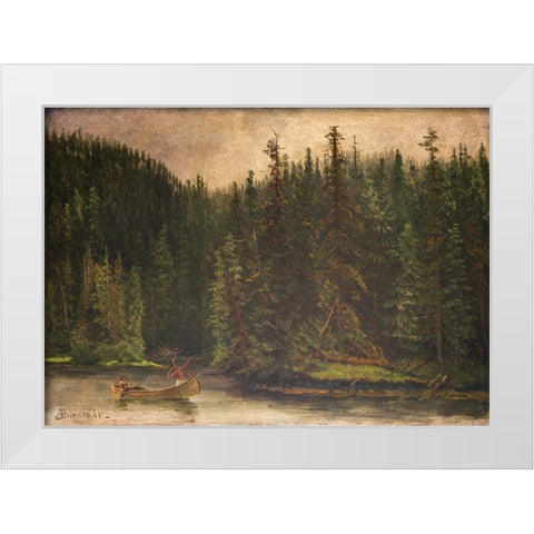 Indian Hunters in Canoe White Modern Wood Framed Art Print by Bierstadt, Albert