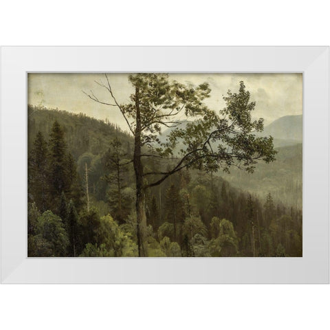Tree covered mountains White Modern Wood Framed Art Print by Bierstadt, Albert