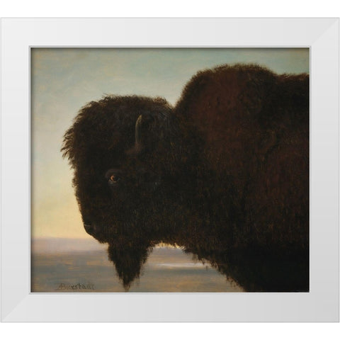 Buffalo Head White Modern Wood Framed Art Print by Bierstadt, Albert