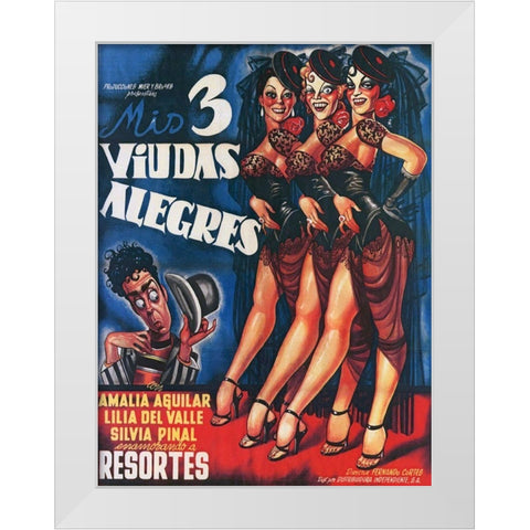 Mexican Movie Poster Mis 3 viudas alegres White Modern Wood Framed Art Print by Garcia Cabral, Ernesto