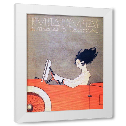 Mexican Magazine Cover 1920 Woman in Car White Modern Wood Framed Art Print by Garcia Cabral, Ernesto
