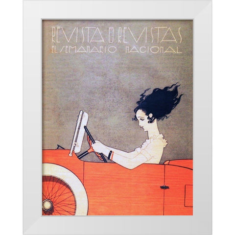 Mexican Magazine Cover 1920 Woman in Car White Modern Wood Framed Art Print by Garcia Cabral, Ernesto
