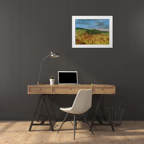 Ball play of the Choctaw Ball Up White Modern Wood Framed Art Print by Catlin, George