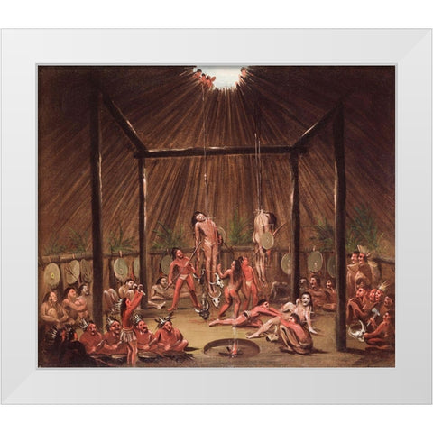 The Cutting Scene, Mandan O kee pa Ceremony White Modern Wood Framed Art Print by Catlin, George