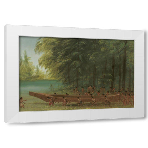 Launching a Canoe Nayas Indians White Modern Wood Framed Art Print by Catlin, George