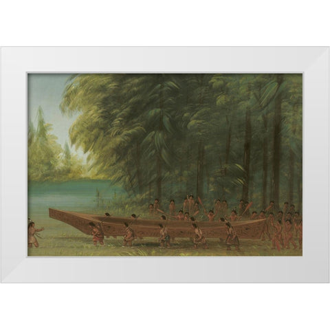 Launching a Canoe Nayas Indians White Modern Wood Framed Art Print by Catlin, George