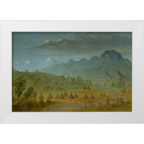 A Crow Village and the Salmon River Mountains White Modern Wood Framed Art Print by Catlin, George