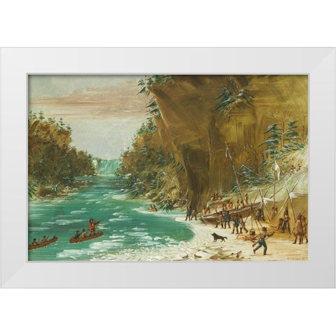 The Expedition Encamped below the Falls of Niagara White Modern Wood Framed Art Print by Catlin, George