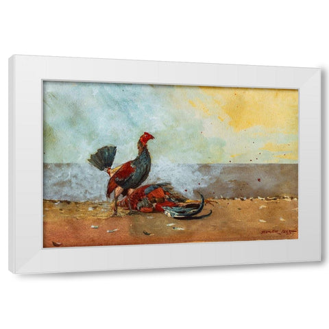 The Cock Fight White Modern Wood Framed Art Print by Homer, Winslow