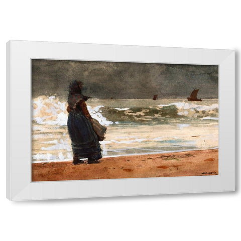The Watcher, Tynemouth White Modern Wood Framed Art Print by Homer, Winslow
