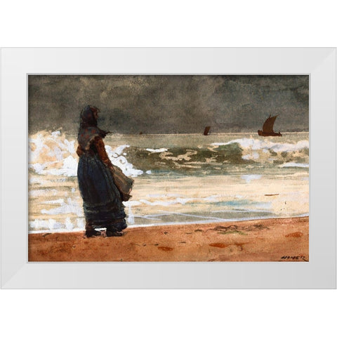 The Watcher, Tynemouth White Modern Wood Framed Art Print by Homer, Winslow