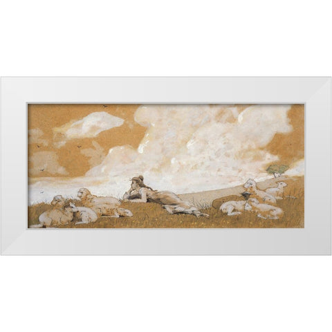 Girl and sheep White Modern Wood Framed Art Print by Homer, Winslow