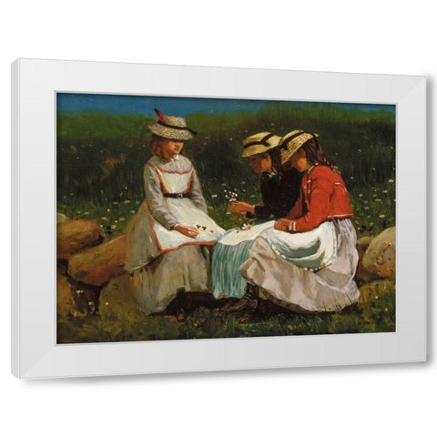 Girls in a Landscape White Modern Wood Framed Art Print by Homer, Winslow