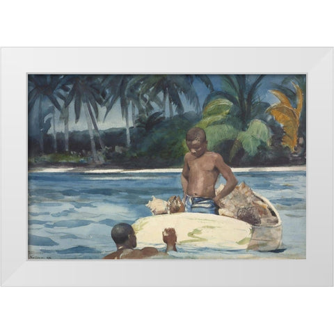 West India Divers White Modern Wood Framed Art Print by Homer, Winslow
