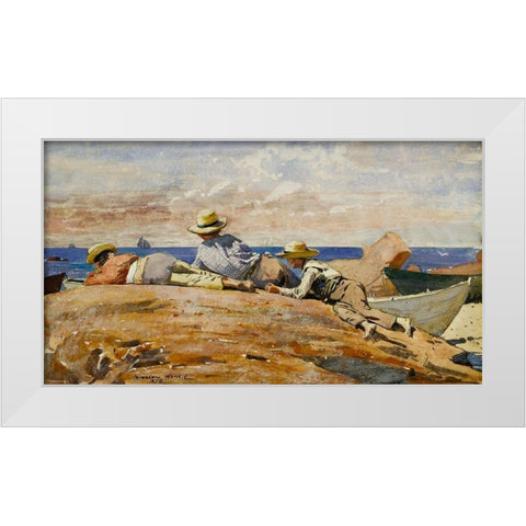 Three Boys on the Shore White Modern Wood Framed Art Print by Homer, Winslow