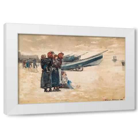 On the Beach, Tynemouth White Modern Wood Framed Art Print by Homer, Winslow