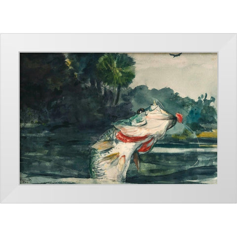 Life-Size Black Bass White Modern Wood Framed Art Print by Homer, Winslow
