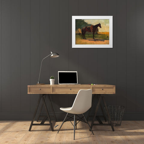 Saddle Horse in Farm Yard White Modern Wood Framed Art Print by Homer, Winslow